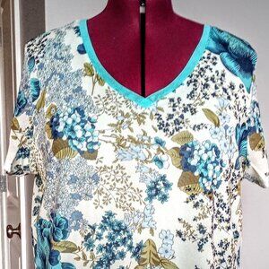 Avenue Turquoise Print Mesh SS Top